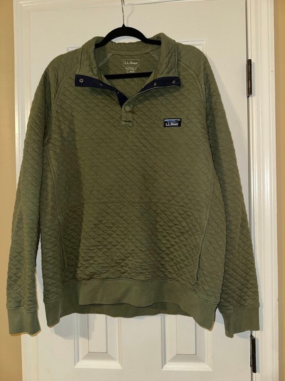 L.L.Bean Men’s Large Regular Olive Green Quilted Snap Pullover
